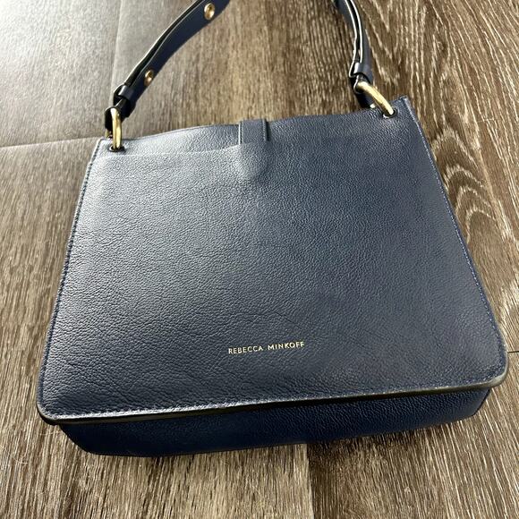 EUC Rebecca Minkoff Megan Small Leather Feed Bag Blue Twilight Gold Hardware - Picture 15 of 16